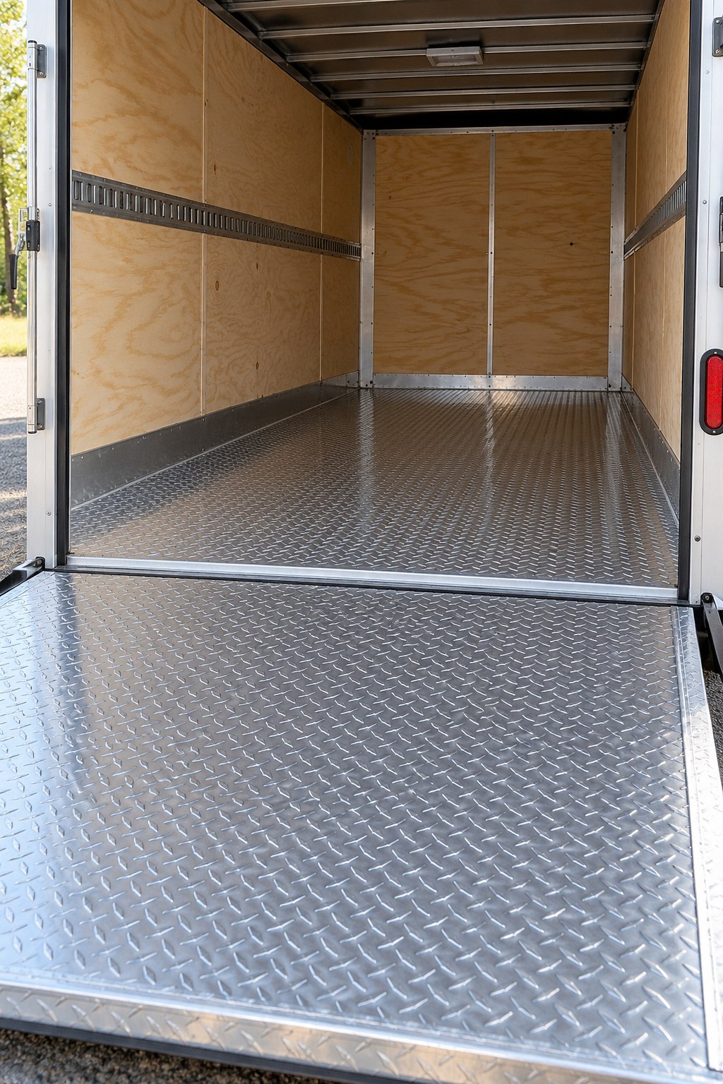 Aluminum diamond checker plate floor and loading ramp